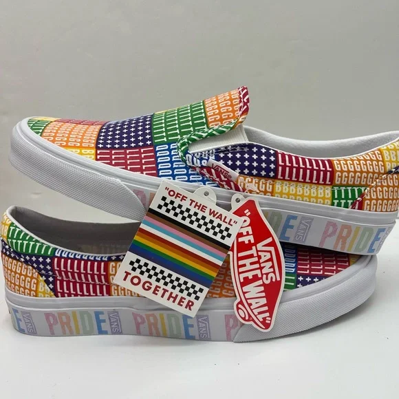 Vans Men’s Multicolor Classic Slip-On (Pride) Multi/True White Sneakers - Picture 1 of 16